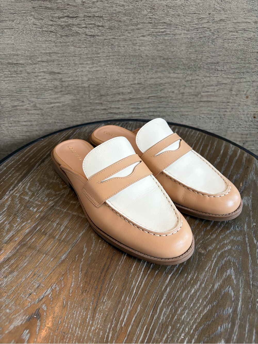 Cole Haan cream and beige slip ons